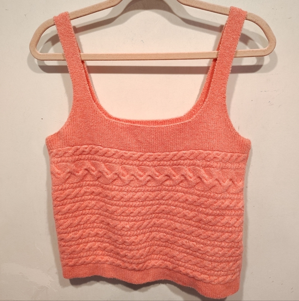 J. Crew Women's Pink Super Soft Cable Knit Sweater Tank Sz L Wool Alpaca Blend